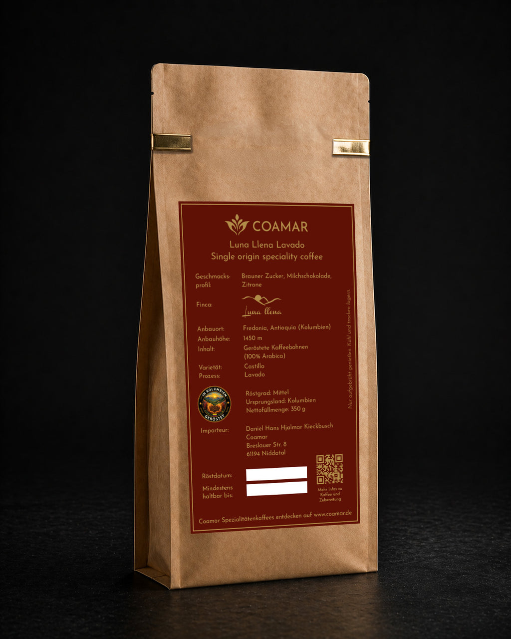 Coamar Luna Llena Lavado 350g kolumbianischer Röstkaffee
