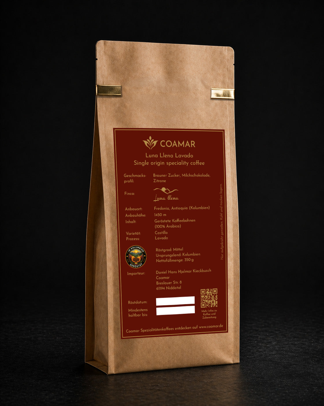 Coamar Luna Llena Lavado 350g kolumbianischer Röstkaffee