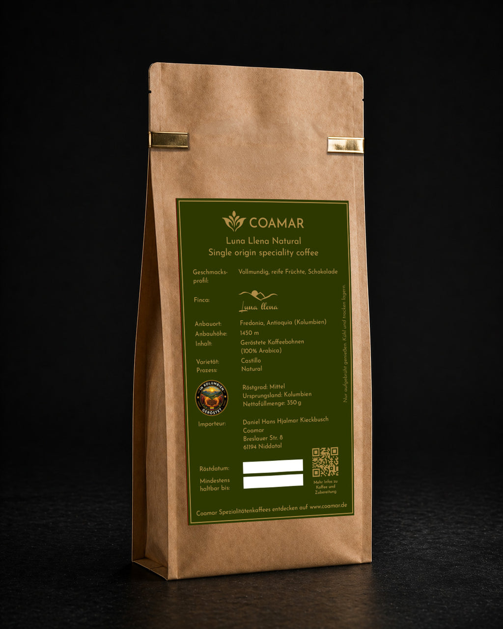Coamar Luna Llena Natural 350g kolumbianischer Röstkaffee