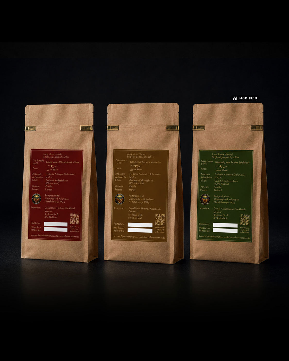 Coamar Probierset – Luna Llena – Lavado, Natural & Honey – je 100g kolumbianischer Röstkaffee