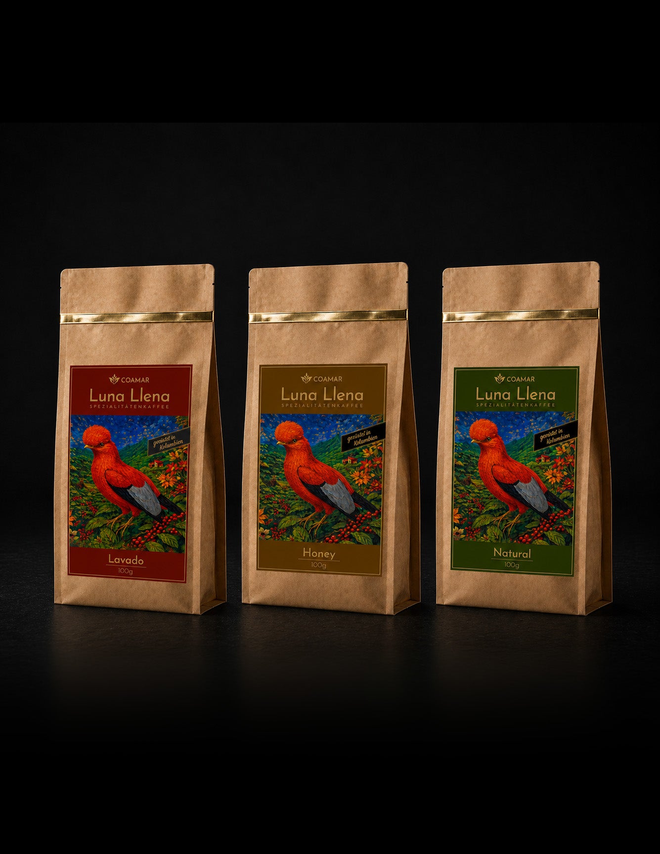 Coamar Probierset – Luna Llena – Lavado, Natural & Honey – je 100g kolumbianischer Röstkaffee